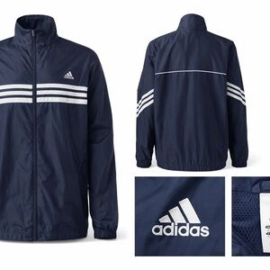 Adidas Men's Navy Windbreaker with White Stripes